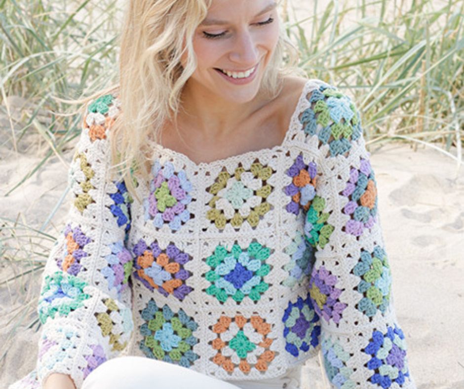 Garden Squares Sweater by DROPS Design